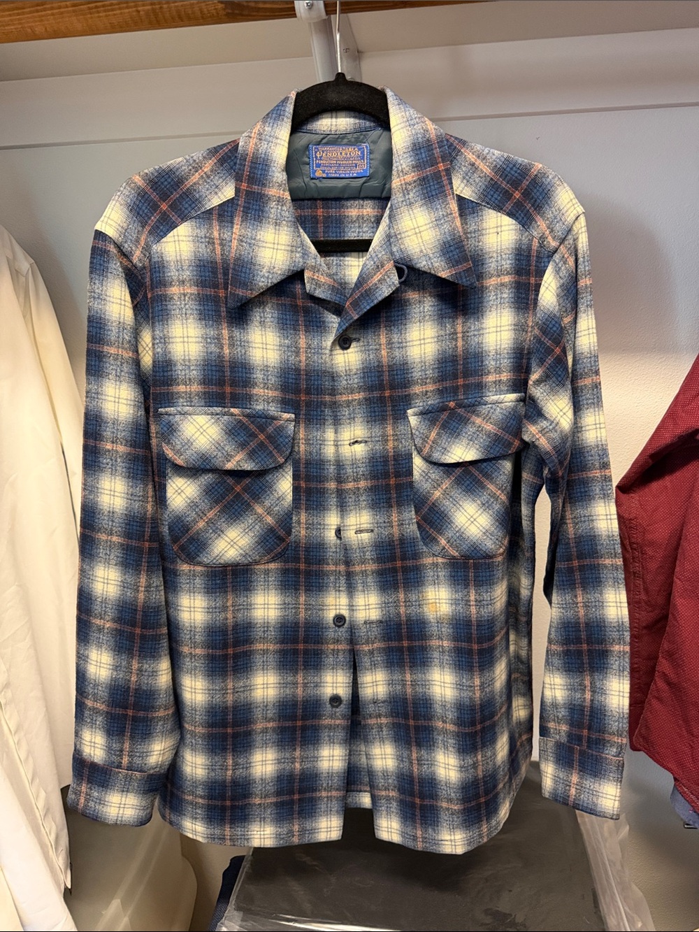 Pendleton Blue and Cream Plaid Wool Shirt Jacket